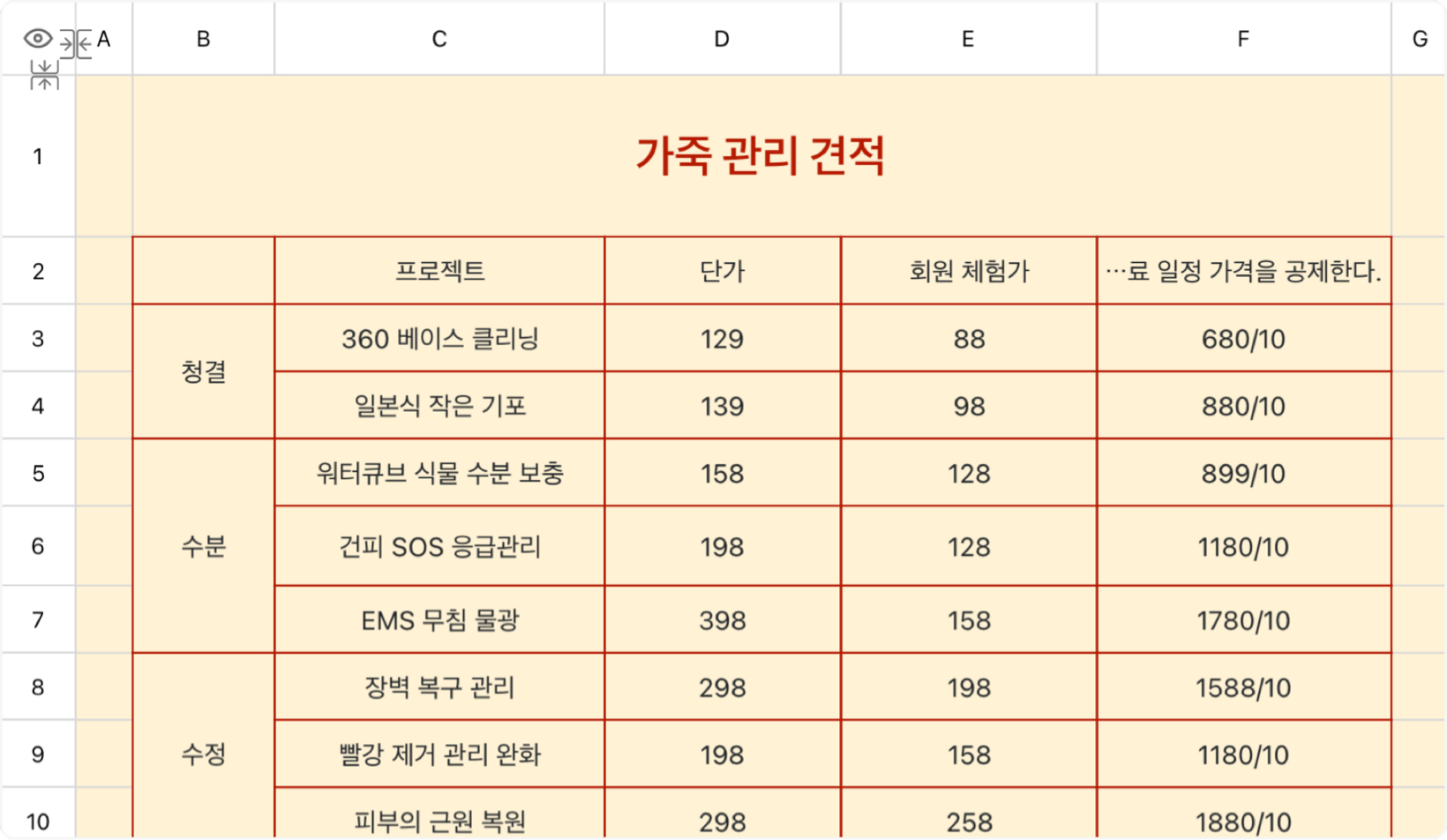 피부 관리 견적